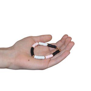 Handmade Clay Beads Elastic Kids Bracelet White Pink Black Gold 2.5 length/half